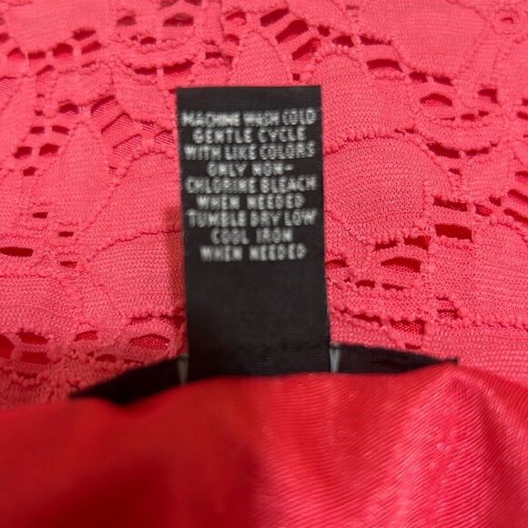 Alfani dress lace overlay pink salmon 3/4 sleeves ricrac trim Medium - Picture 5 of 5